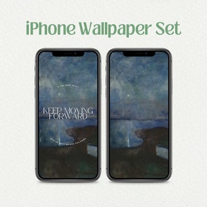 Aesthetic iPhone Wallpaper Set - Blue Beach Night Stars Dark Academia Painting Background Download