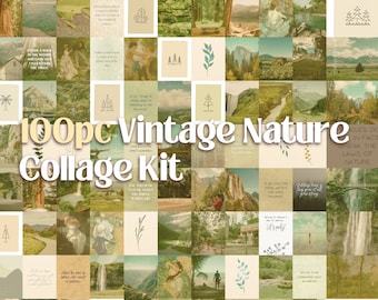 100pc Vintage Nature & Art Travel Forest Hiking Prints - World National Parks - Aesthetic Digital Wall Collage Kit (Graphics + Quotes)