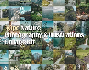 50pc Nature Photography & Illustrations Travel Prints - World National Parks - Aesthetic Wall Collage Kit (Graphics + Inspirational Quotes)