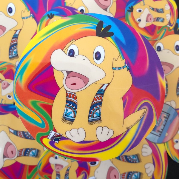Psy(chonaut)Duck Rave Pokemon Psyduck Waterproof Glossy Vinyl EDM Rave Sticker