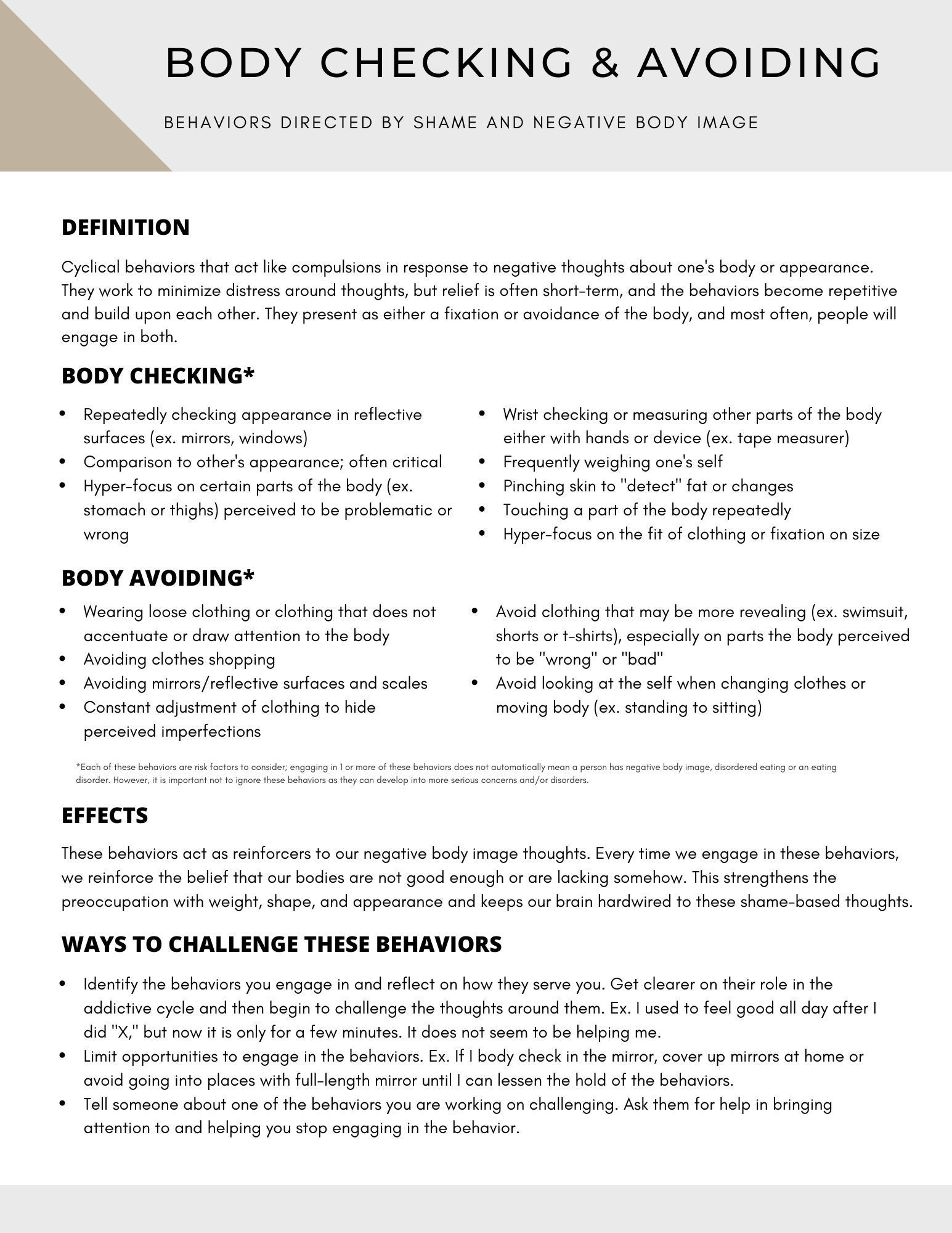 Body Checking & Avoiding: A DIGITAL Handout That Discusses the - Etsy