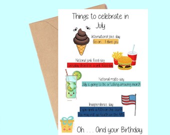 JULY Birthday Card Cute Card Mum July Birthday Greeting Card