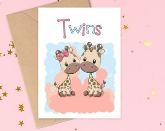 Cute Twins New Baby Giraffe Boy Girl Congratulations New Baby Greeting Card Expecting Pregnancy Babies Pregnant Handmade Card