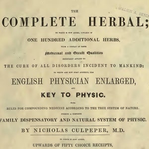 COMPLETE HERBAL MEDICINE Vintage Book, Culpeper, Illustrated, Essential Oils, Healing, Plants, Flowers, Medicinal, Cures, Medical, Pdf ebook