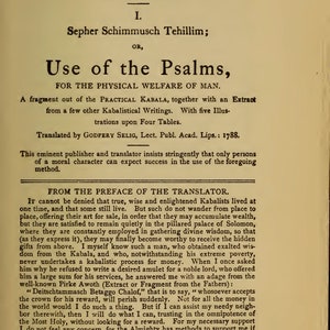 May include: A page from a book titled "Sixth and Seventh Books of Moses" with the chapter title "Use of the Psalms" and the subtitle "For the Physical Welfare of Man". The text discusses the Kabala and the importance of moral character in using the Psalms.