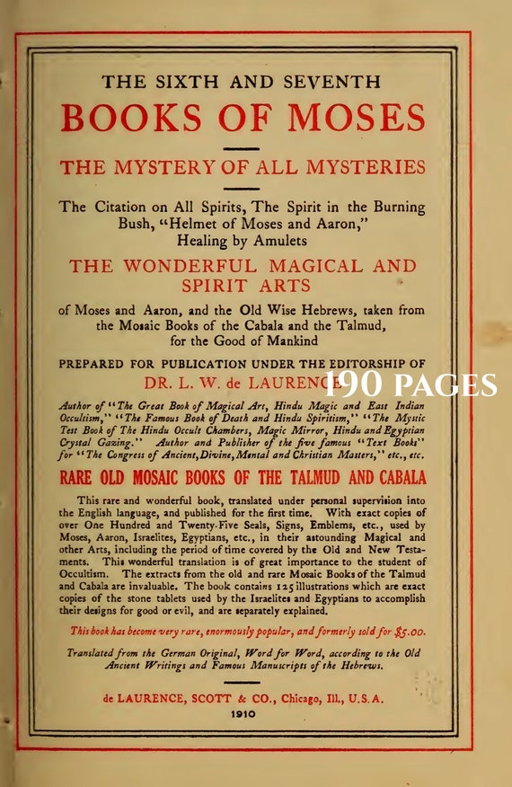 SIXTH & SEVENTH BOOK of Moses, illustrated, magical seals, sigils, grimoire, incantations, Kabbalah, spells, magic, 190 page Pdf download