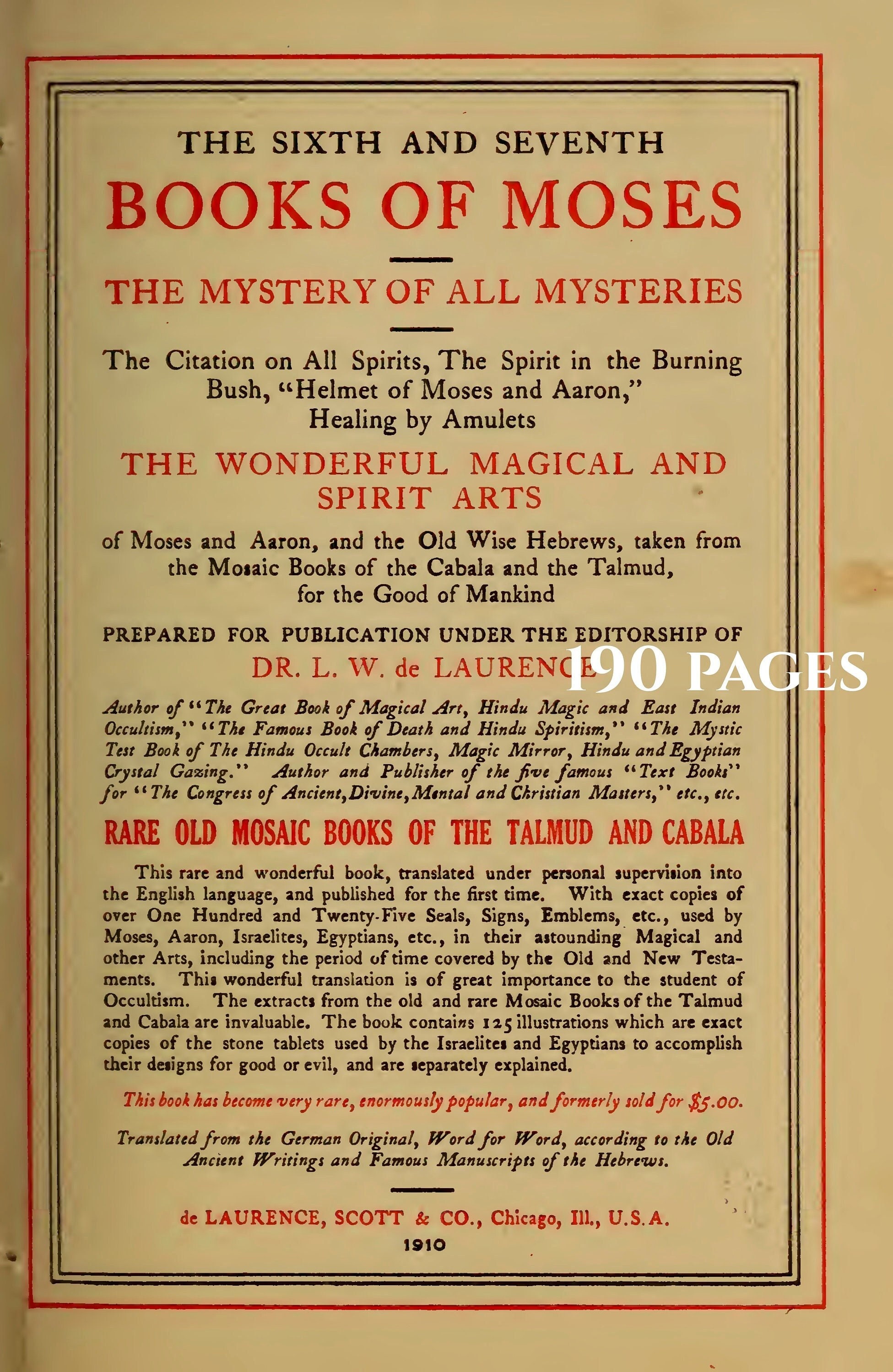 SIXTH & SEVENTH BOOK of Moses, illustrated, magical seals, sigils, grimoire, incantations, Kabbalah, spells, magic, 190 page Pdf download