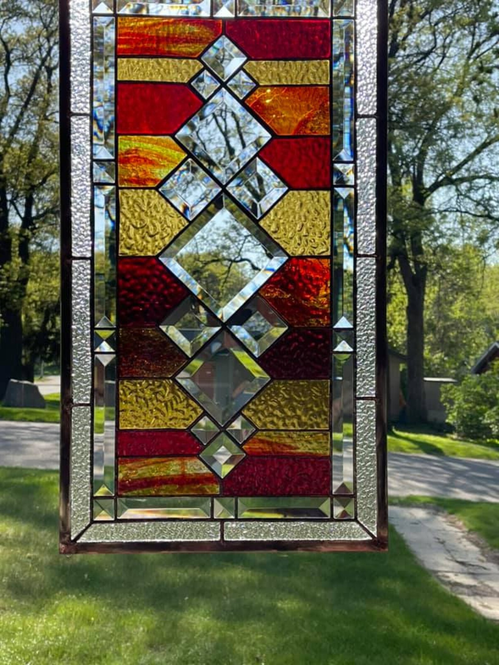 STAINED GLASS ABSTRACT Window 24 3/4 X 13 3/4 Made to Order | Etsy