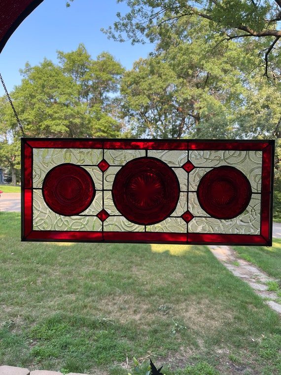 Antique Plate STAINED GLASS Window 11 1/2 X 27 3/8 Etsy