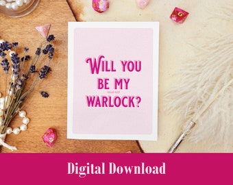 Printable Dungeons and Dragons Pick Up Line Valentines Day Card | DnD Card | Printable Valentine card | Warlock