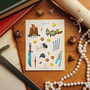 D&D Rogue Stickerbogen | Dungeons and Dragons Aufkleber | 17 Sticker