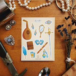 D&D Barde Stickerbogen | Dungeons and Dragons Aufkleber | 12 Aufkleber