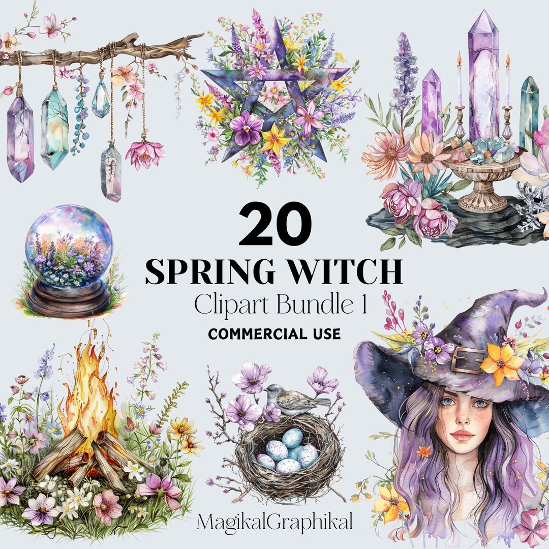 20 Spring Witch Clipart Bundle 1, High Quality, Transparent PNG ...