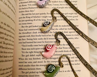 Hand Sculpted Clay Snail Bookmark, Brass Metal Hook