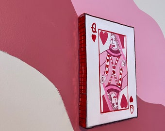 Queen of Hearts, Wall Decor, Queen of Hearts Art, Valentines, Home Decor, Mirrorball Art, Disco Art, Acrylic Painting, Acrylic