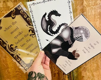 5x7 Prints, Fantasy, Medieval, Knight, Snail, Wall Decor