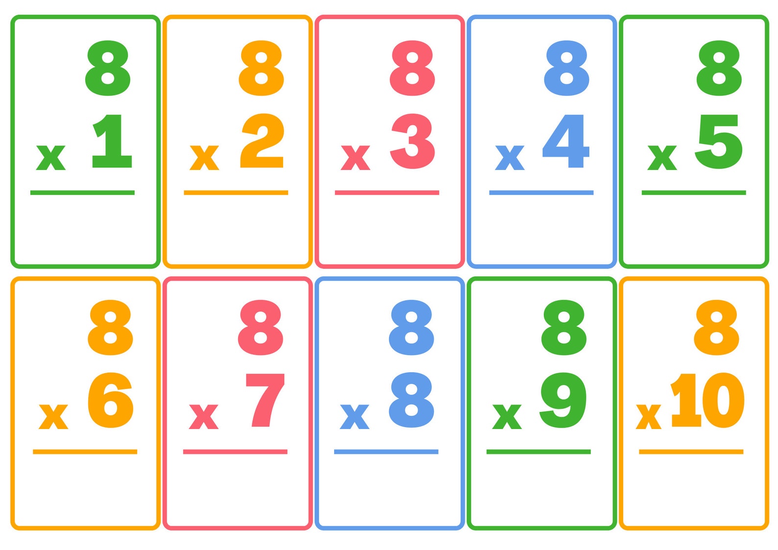 Multiplication Flash Card Worksheets