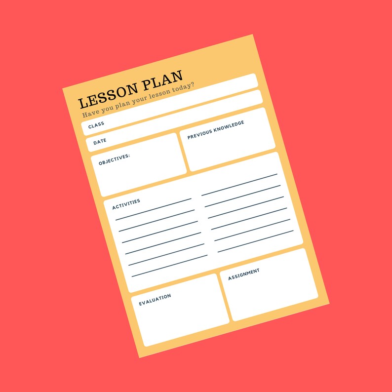 LESSON PLAN TEMPLATE Etsy