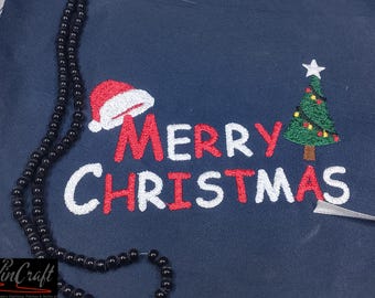 Disegno da ricamo per albero di Natale allegro / Ricamo in finta ciniglia (download immediato)