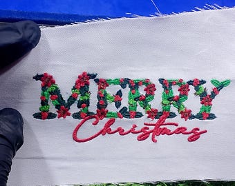 Disegno per ricamo floreale di Buon Natale / File per ricamo a macchina (download immediato)