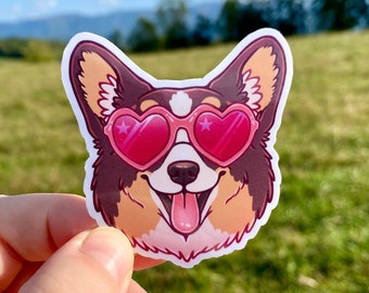 Tricolor corgi sticker, Corgi lover gifts, Cute corgi stuff, Dog in sunglasses, Gifts for corgi lovers, Waterproof vinyl stickers for laptop
