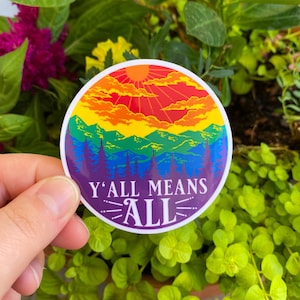 Ya'll means all sticker, Southern gay, Rainbow mountain sticker, Gay pride sticker, Gift for gay couple, Pride Month sticker, Pride gifts