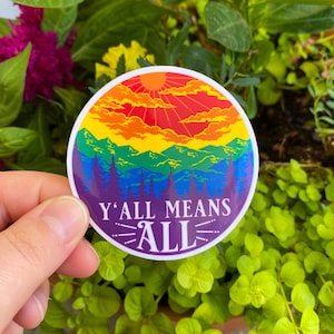 Ya'll significa todos los adhesivos, gay del sur, adhesivo de la montaña del arco iris, adhesivo del orgullo gay, regalo para la pareja gay, adhesivo del mes del orgullo, regalos del orgullo