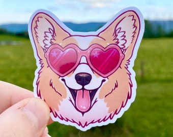 Corgi sticker voor waterfles, Corgi lover cadeaus, Leuke corgi spullen, Hond in zonnebril, Cadeaus voor corgi liefhebbers, Waterdichte vinyl stickers