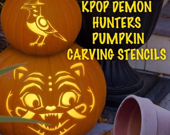 Kポップデーモンハンターのパンプキンカービングステンシル、印刷可能