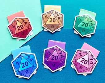 Rainbow d20 Magnetisches Lesezeichen Set, Laminierte Lesezeichen, Gay Pride DnD Würfel, Geschenke für DM, Dungeons und Dragons Geschenke, DnD Geschenke für Spieler