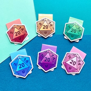 Rainbow d20 Magnetic Bookmark Set, Laminated bookmarks, Gay Pride DnD Dice, Gifts For DM, Dungeons and Dragons Gifts, DnD Gifts For Players