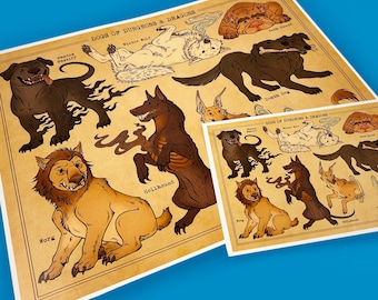 Dungeons and Dragons Dog Print, DnD Dog Art, D&D Monster Manual Poster, Fantasy Office Decor, Nerdy Gift, Dog Lover Gift, DnD Lover Gifts