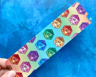 Pride DnD Dice Laminated Bookmark, Rainbow d20, Double Sided Bookmarks, Gifts For DM, Dungeons and Dragons Gifts, DnD Gifts For Players