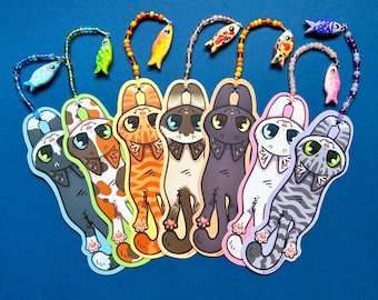 Cat Handmade Beaded Bookmarks, Clay Fish Charm, Cat Bookmark With Beads, Unique Cat Gifts, Cat Lover Gifts, Gifts For Book Lovers, Booktok