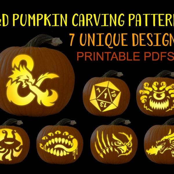 DnD Pumpkin Carving Stencils, Printable PDF, Halloween Pumpkin Carving Party, Digital Download Template, Dungeons and Dragons Party Decor
