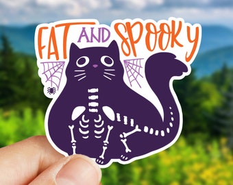 Dikke zwarte kat halloween-stickers voor waterfles, Halloween-stickers vinyl, grappige zwarte kat stickers waterdicht, leuke halloween-kunst