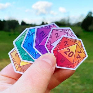 Rainbow d20 Würfel Sticker, Pride DnD Würfel, Wasserfeste Vinyl Sticker für Wasserflasche, Dungeon und Drachen Geschenke, DnD Geschenke für Spieler
