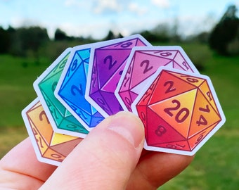 Rainbow d20 Würfel Sticker, Pride DnD Würfel, Wasserfeste Vinyl Sticker für Wasserflasche, Dungeon und Drachen Geschenke, DnD Geschenke für Spieler