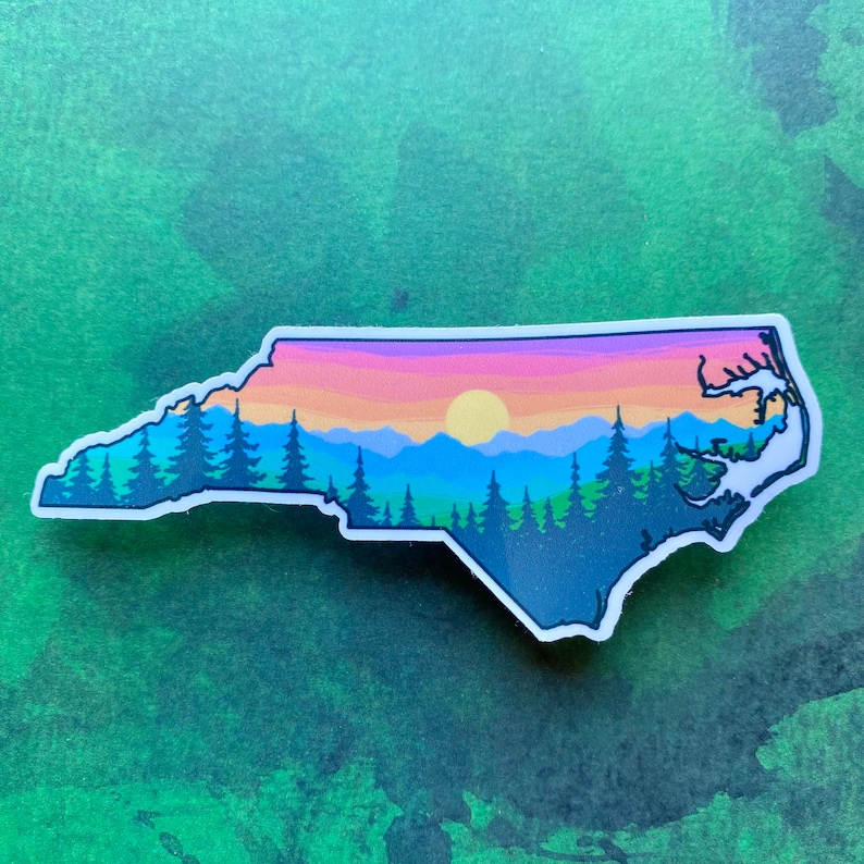 North Carolina state sticker for laptop, NC decal, Smoky mountain sticker, Waterproof vinyl stickers for waterbottle, North Carolina gift image 2