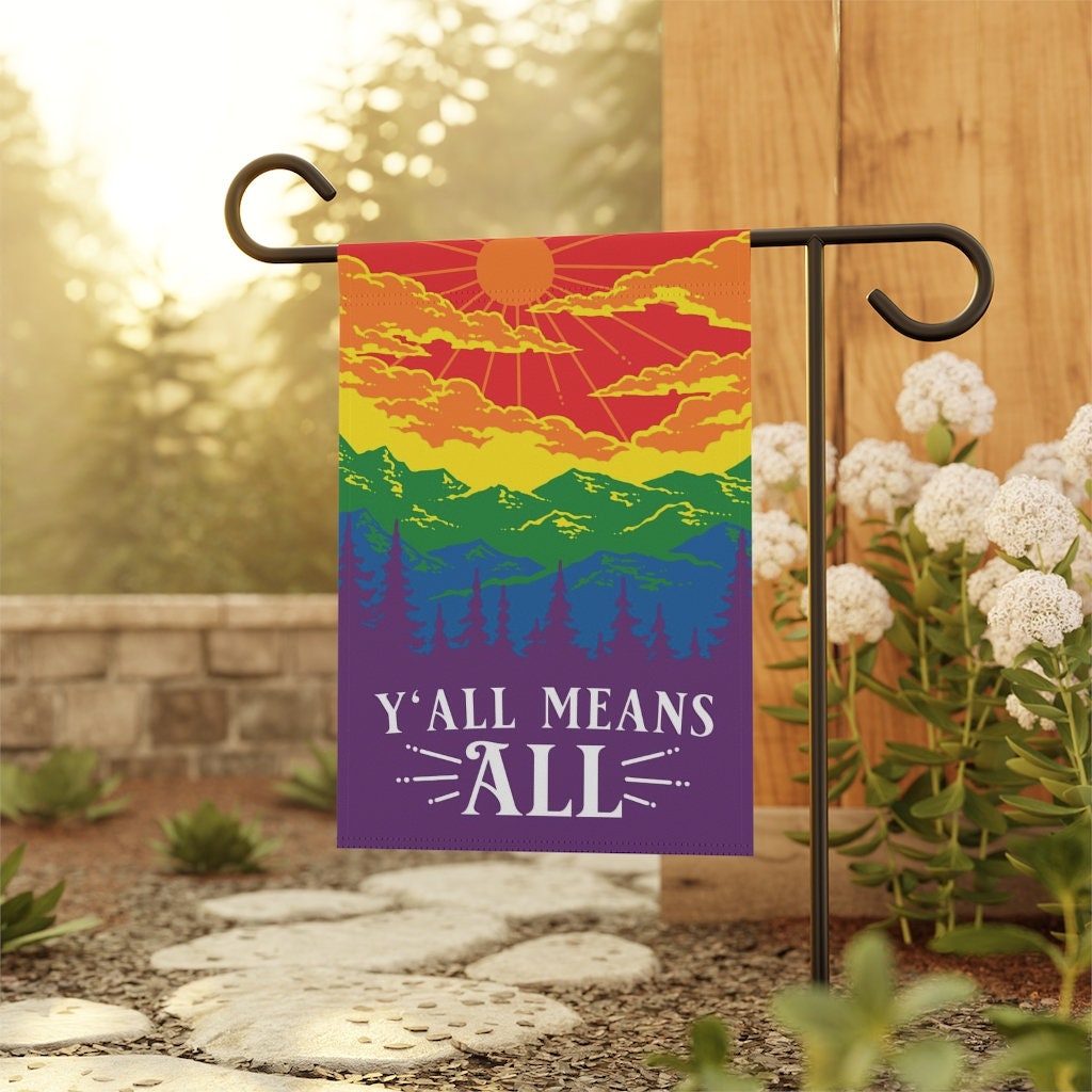 Discover Yall Means All Flag, Gay Pride Garden Flag, Gay Southern Flag, Rainbow Mountain Banner, 12x18 flag, 24x32 flag wall art, LGBTQ Ally Flag