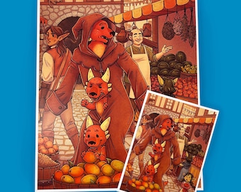 3 Kobolds In A Trenchcoat, Cute Kobold Art Print, D&D Monster Manual Poster, Fantasy Office Decor, Nerdy Gift, DnD Lover Gift, Dnd Art Print