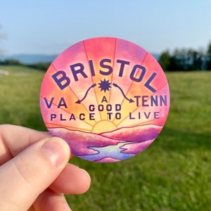 Sunset Bristol VA TN autocollant pour ordinateur portable, Bristol Sign autocollant, State street, Bristol speedway, autocollants en vinyle imperméables pour bouteille d’eau