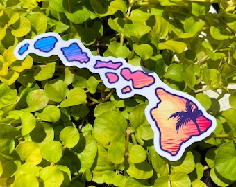 Hawaiian islands sticker, Maui beach, Honolulu beach, Kauai sticker, Hawaii outline, Waterproof vinyl stickers for waterbottle, Hawaii gifts