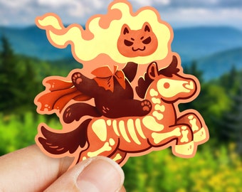 Headless horseman sticker, Halloween cat sticker, Funny Halloween stickers, Cute halloween art, Spooky cute sticker, Cute headless horseman