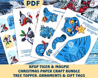 Kpop Demon Hunter Christmas Ornament Designs, Derpy Tiger Tree Topper, Susie Magpie Digital Download, Printable For Kids, Xmas Craft PDF