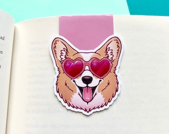Corgi bookmark, Magnetic laminated bookmark, Cute corgi lover gift, Dog lover gift, Book lover gift, Gifts for readers, Handmade bookmark