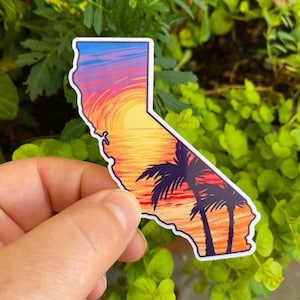 California beach sticker, Malibu sticker, Sunset beach sticker, CA state sticker, Waterproof vinyl stickers for waterbottle, California gift