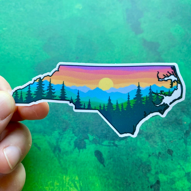 North Carolina state sticker for laptop, NC decal, Smoky mountain sticker, Waterproof vinyl stickers for waterbottle, North Carolina gift image 4