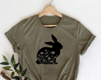 Floral Rabbit Shirt, Floral Bunny Shirt, Easter Shirt, Nature Lover, Rabbit Silhouette, Animal Lover, Floral Animal, Country Farm Shirt