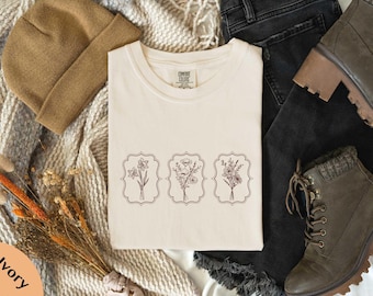 Floral T-Shirt, Comfort Colors Shirt, Wildflower Tee, Flower Lover Gift, Boho Aesthetic Tee, Spring Flower Shirt, Whimsical Flower Tee